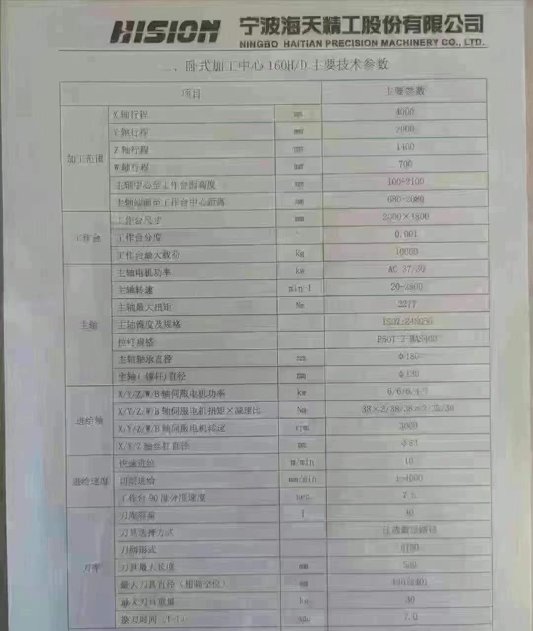 出售海天160HD卧式加工中心