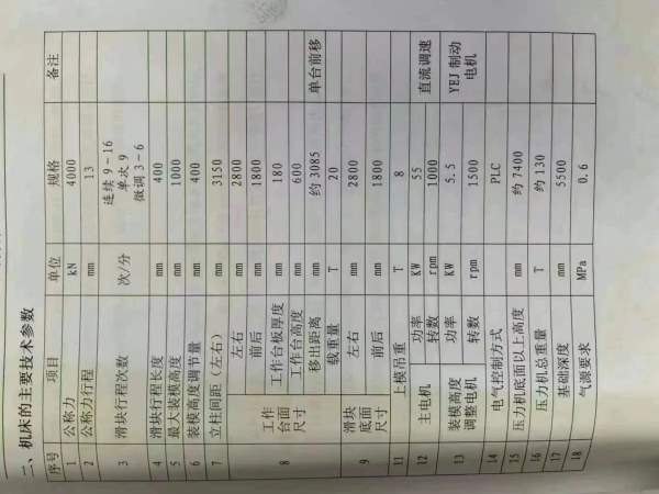 合肥锻压闭式双点线：800吨，移动台，台面3.6米/1.8米.