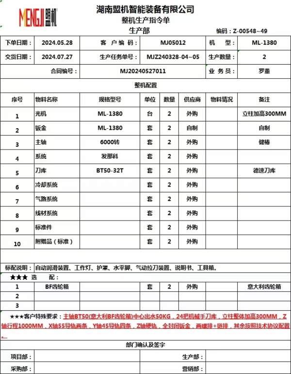 2024年7月同款2台1380立加、立柱整体加高300，发那科p.