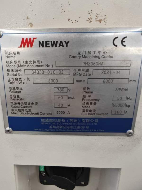 安徽工厂在位纽威PM2060HA龙门加工中心FANUCi Series.