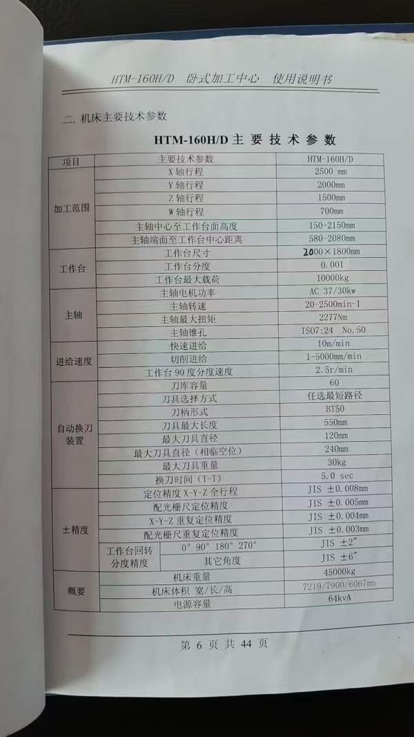 海天HTM 160H/D  卧式加工中心  主轴130     Y轴 2000.