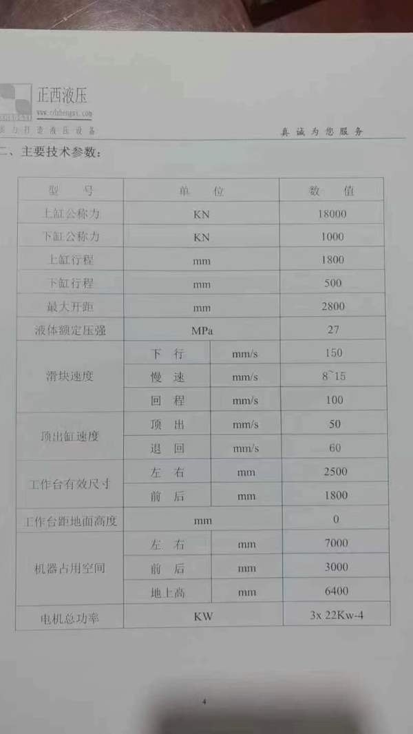 刚刚买下1800吨大台面大行程液压机一台，带下顶缸，台.