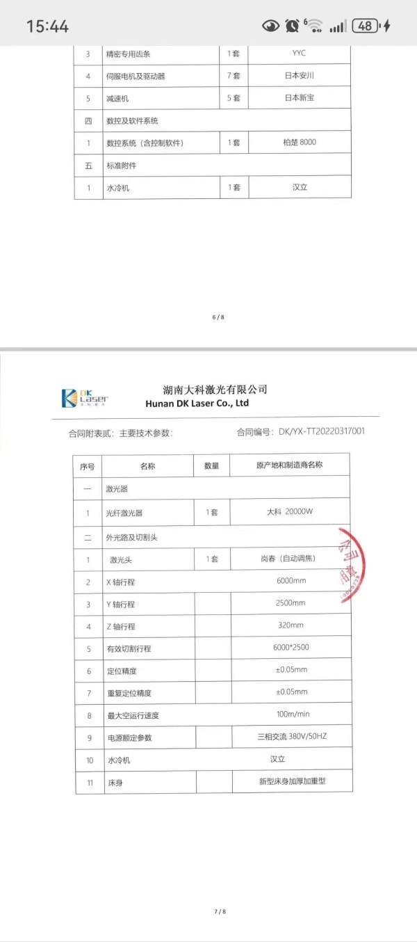 出售：20000W大科激光。型号：DK6025D-20000W，功率：.