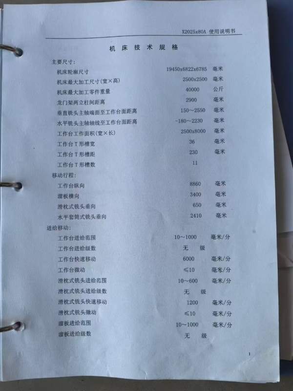 北京机床厂:2025x80重型龙门铣，工作台2.5米x8米，带.