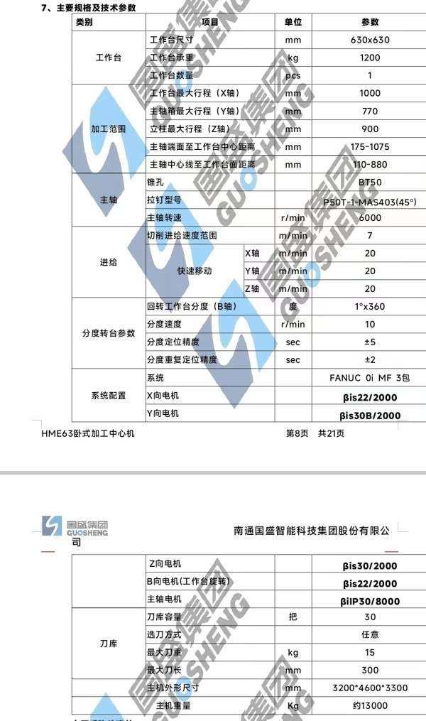 国盛HME-63卧式加工中心，23年出厂，发那科MF-P系统，.