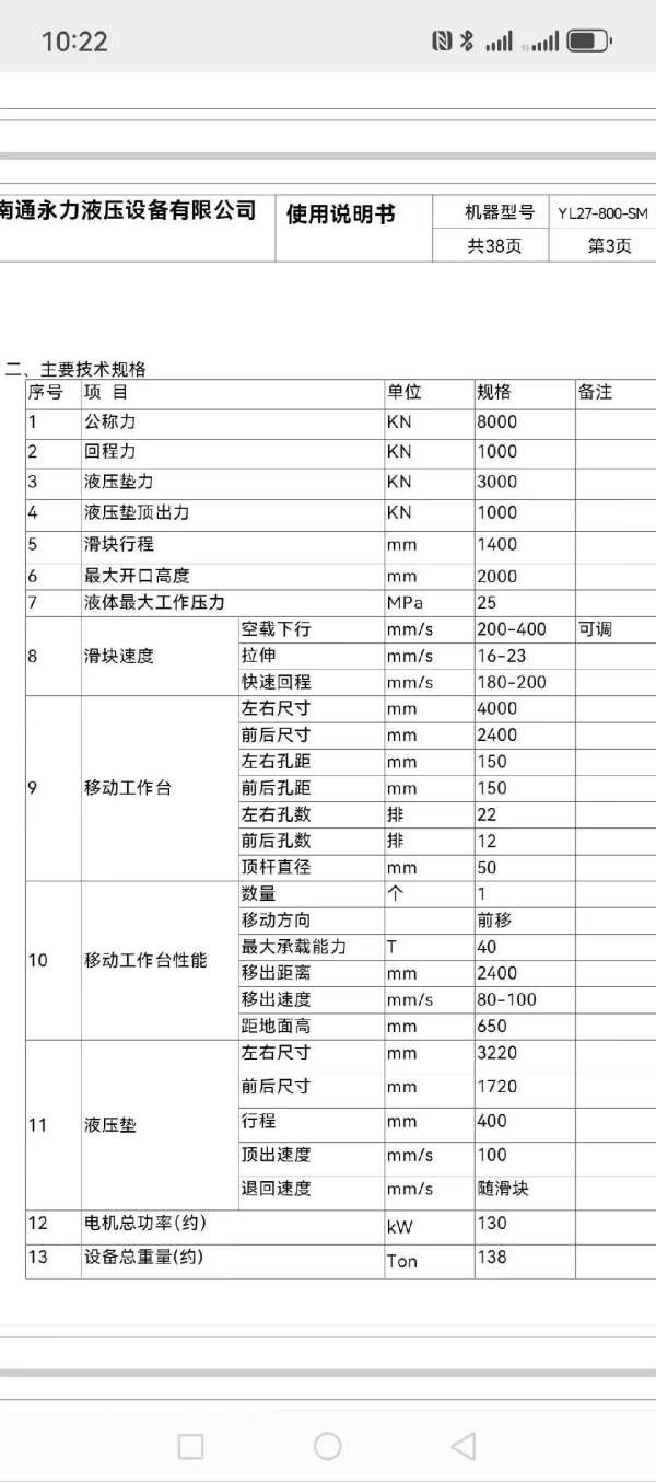 工厂在位出售：安装未用，2300吨框架液压机，带移动工.