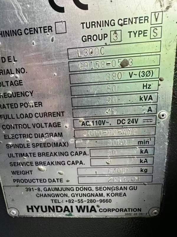 韩国原装威亚300C，15寸液压卡盘，12工位刀塔，带尾座.