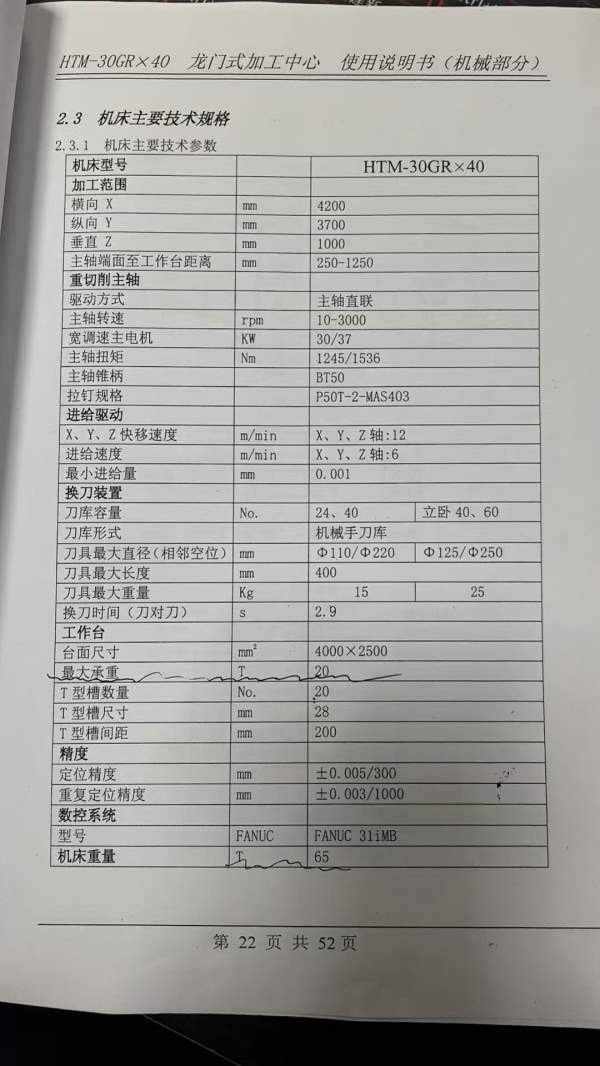 刚刚买下重型海天4033龙门加工中心工作台4X2.5门宽3.3.