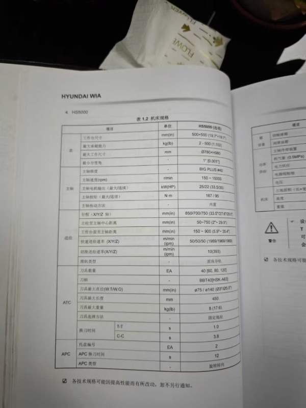 韩国威亚双工位卧式加工中心型号HS5000i、三轴行程850.