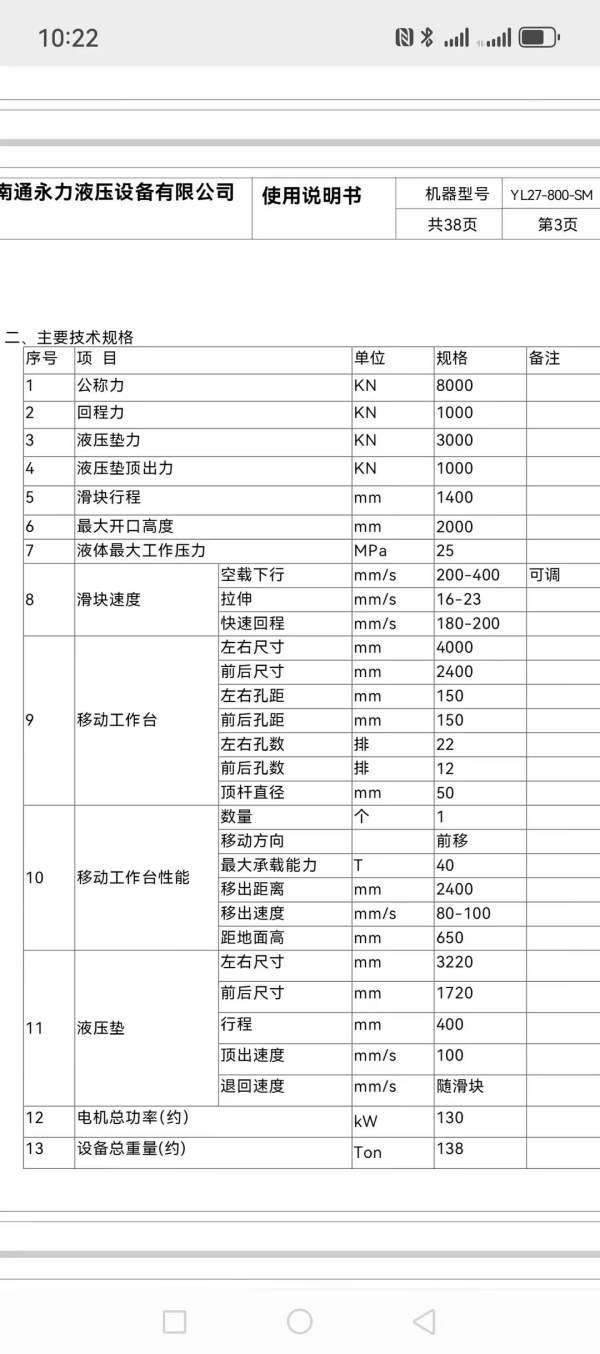 安装未用2300吨框架液压机移动工作台多点顶出台面4.8.