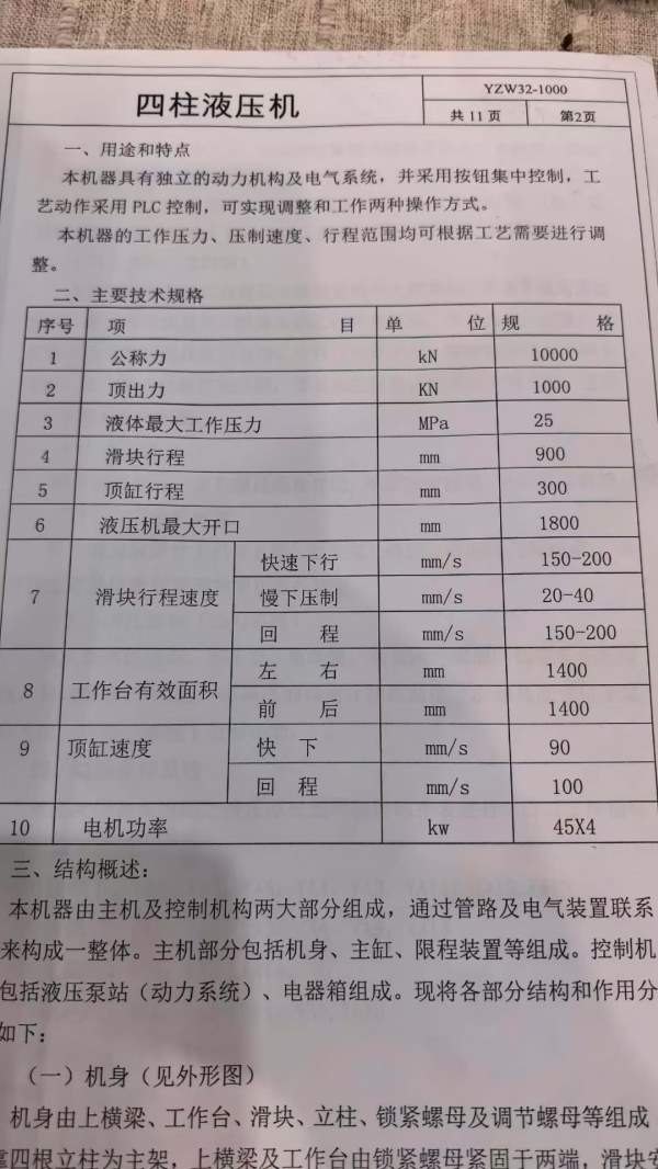 在位出售1000吨锻造机。安装少用。朋友着急出售。成色.