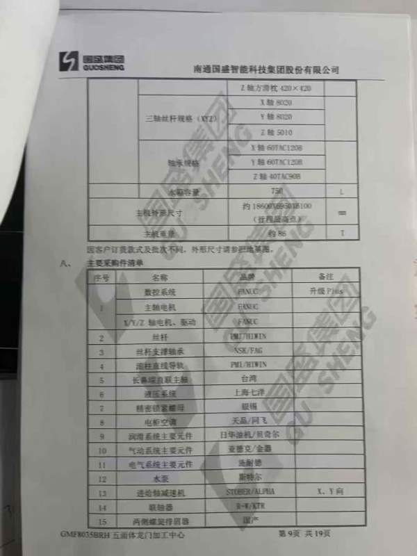 国盛GMF8035BRH龙门，工作台80002500，三轴行程850040.