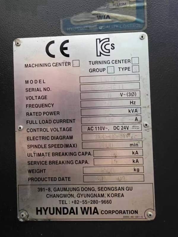 韩国威亚 L400C 数控车削中心，卡盘规格15寸，棒料通.