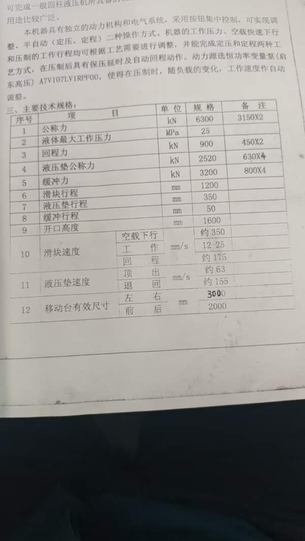 630吨液压机，在位。老板想腾地方，有兴趣的朋友联系