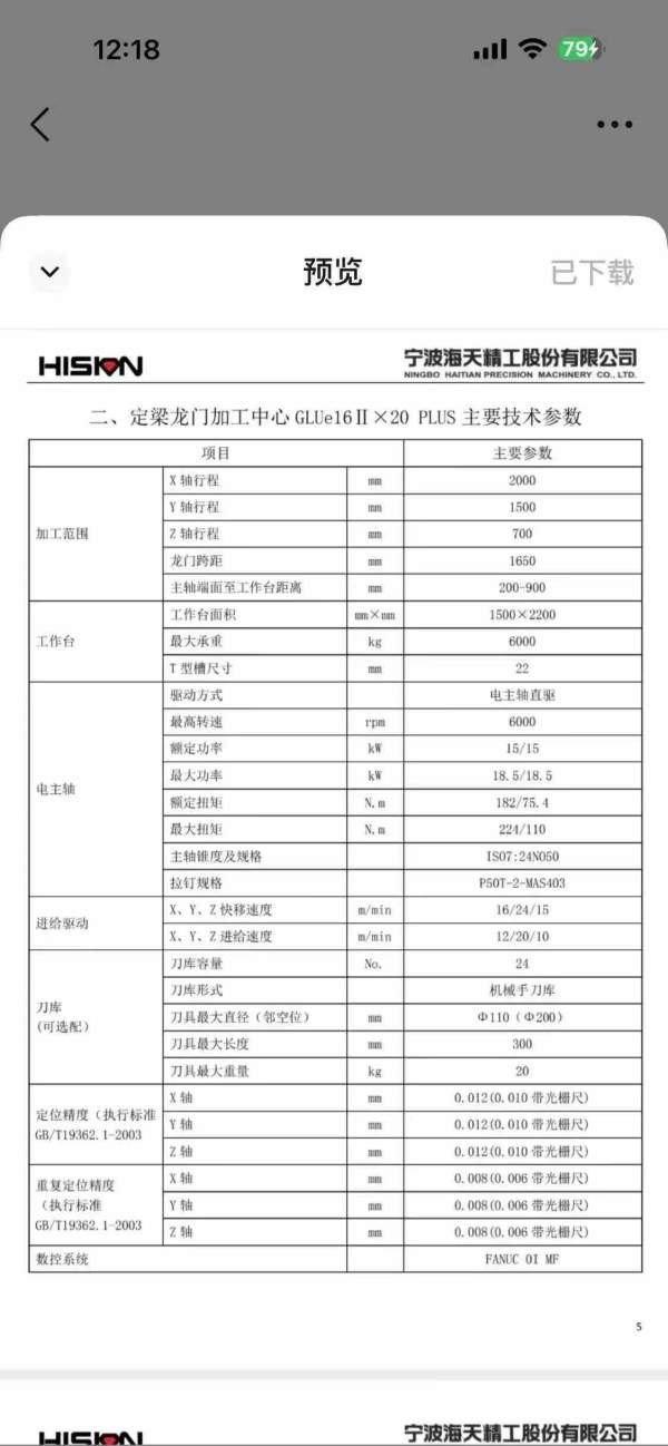 2022年安装少用，宁波海天精工2016L龙门加工中心，发.