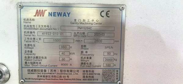 纽威1525数控龙门2023年出厂发那科MFPULs系统工作台26.