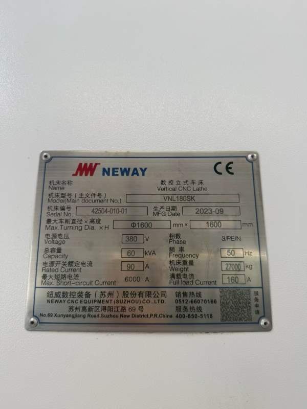 刚拿下顶配纽威VNL180SK数控立车卡盘直径1.7m回转直径.