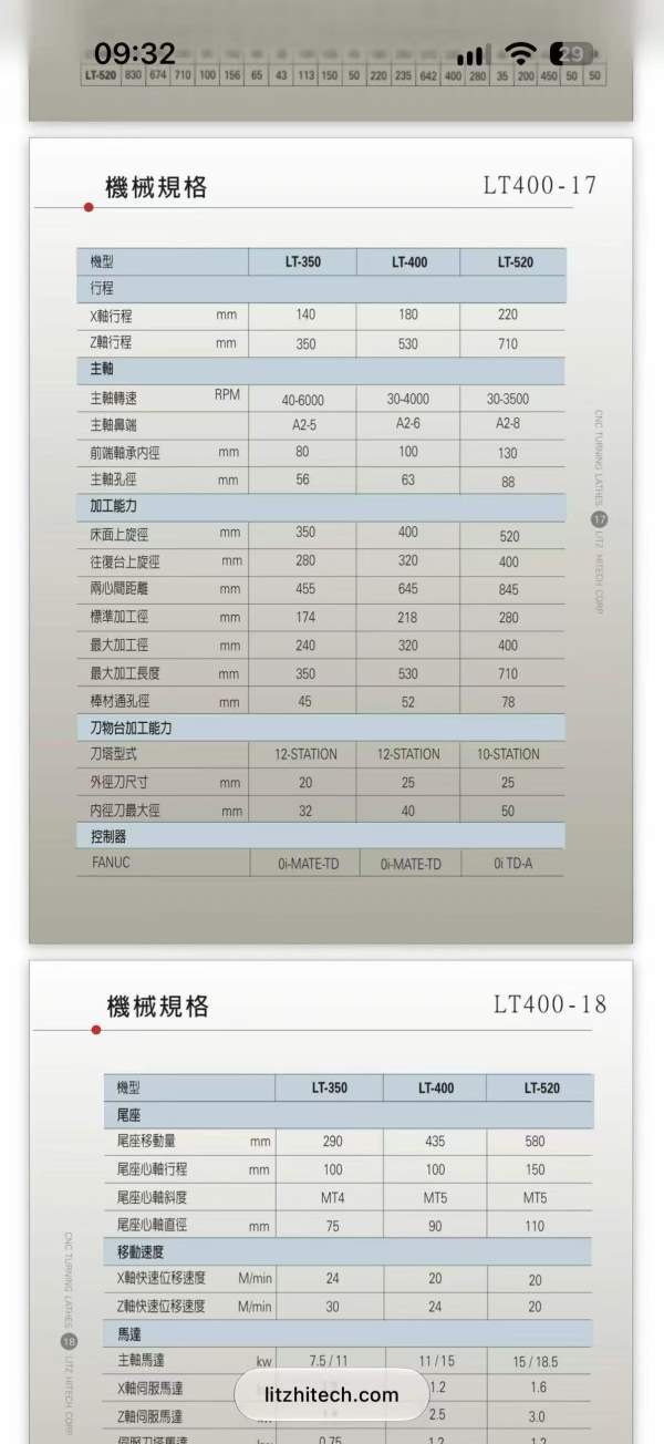 台湾丽驰LT520数控车床，12寸卡盘10工位刀塔带尾座，x.