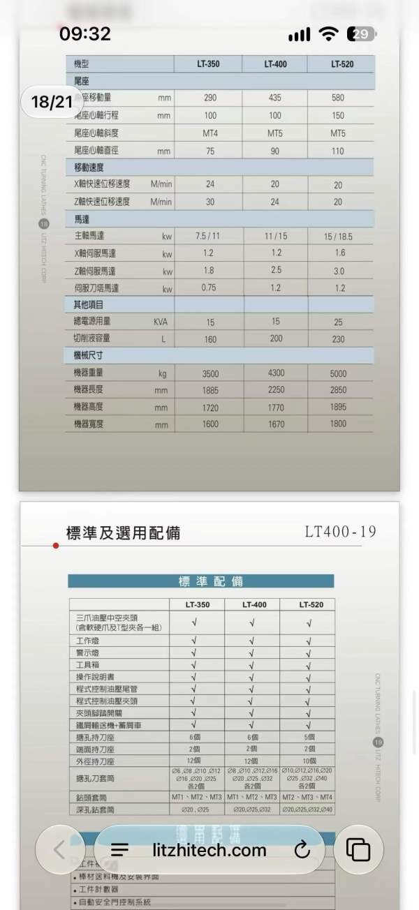 台湾丽驰LT520数控车床，12寸卡盘10工位刀塔带尾座，x.